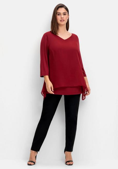 sheego Blusenshirt mit Chiffon, doppellagig - rubinrot sheego Letzter Tag