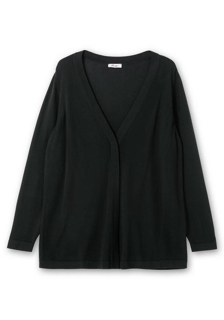 sheego Leichte Feinstrickjacke mit 1-Knopf-Verschluss - schwarz sheego Sonderangebot der Fabrik