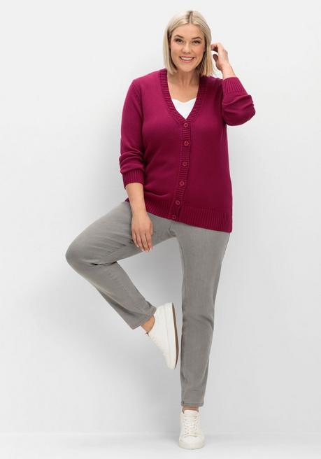 sheego Strickjacke mit V-Ausschnitt und Knöpfen, tailliert - fuchsia sheego Discount Store für neue Produkte