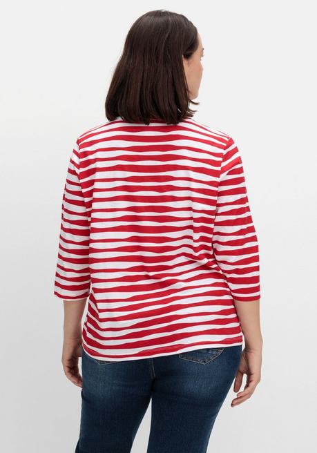 sheego Shirt mit welligen Streifen und 3/4-Ärmeln - rot gestreift sheego Fabrikladen