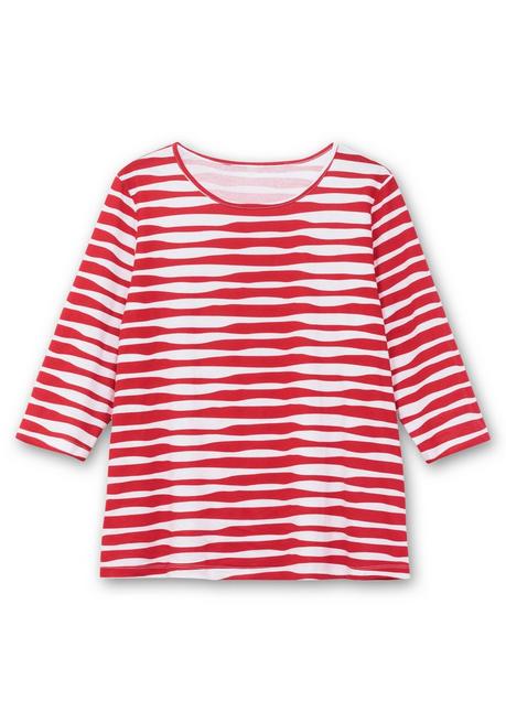 sheego Shirt mit welligen Streifen und 3/4-Ärmeln - rot gestreift sheego Fabrikladen
