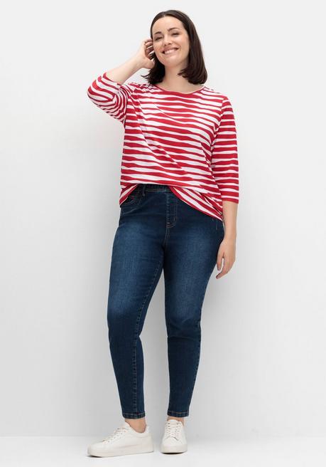 sheego Shirt mit welligen Streifen und 3/4-Ärmeln - rot gestreift sheego Fabrikladen