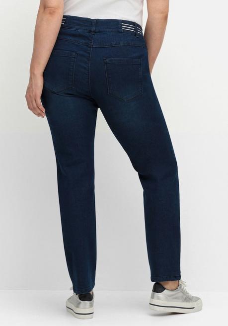 sheego Schmale Jeans mit Glitzer-Zierband am Bund - blue Denim sheego Im Verkauf
