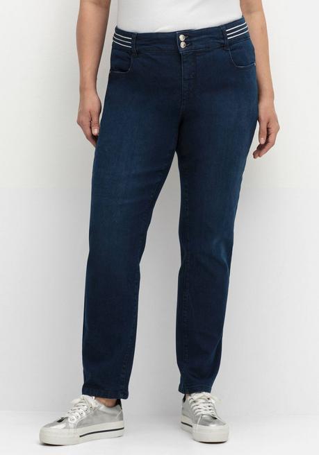 sheego Schmale Jeans mit Glitzer-Zierband am Bund - blue Denim sheego Im Verkauf