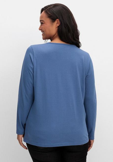sheego Langarmshirt mit Rundhalsausschnitt, aus Baumwolle - jeansblau sheego zollfrei