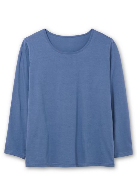 sheego Langarmshirt mit Rundhalsausschnitt, aus Baumwolle - jeansblau sheego zollfrei