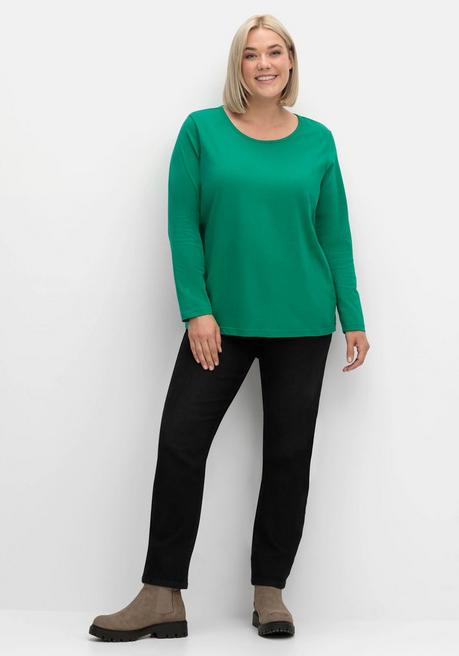 sheego Langarmshirt mit Rundhalsausschnitt, aus Baumwolle - grün sheego 50% Rabatt für begrenzte Zeit