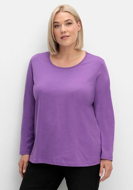 sheego Langarmshirt mit Rundhalsausschnitt, aus Baumwolle - lila sheego Rabatte dieses Monats