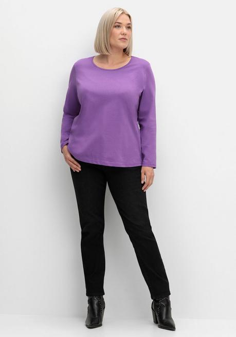 sheego Langarmshirt mit Rundhalsausschnitt, aus Baumwolle - lila sheego Rabatte dieses Monats