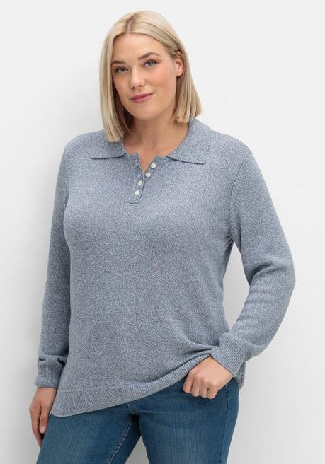 sheego Pullover mit Polokragen, in melierter Optik - rauchblau sheego Online