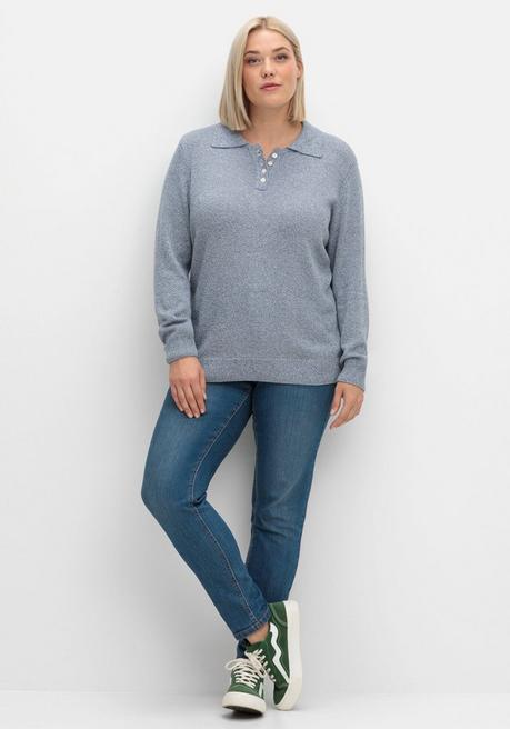 sheego Pullover mit Polokragen, in melierter Optik - rauchblau sheego Online
