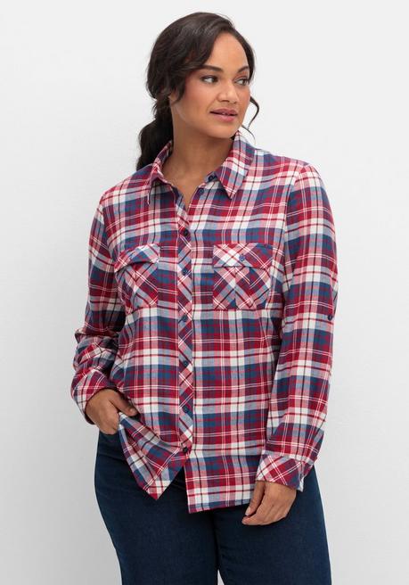 sheego Karierte Flanellbluse mit Brusttaschen - weinrot kariert sheego Letzte 3 Tage