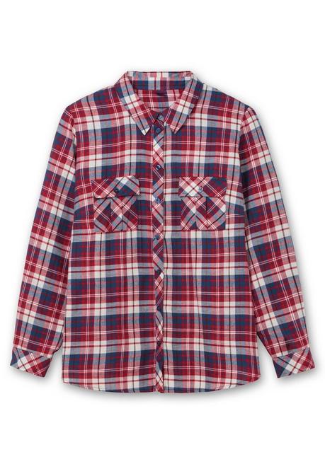 sheego Karierte Flanellbluse mit Brusttaschen - weinrot kariert sheego Letzte 3 Tage