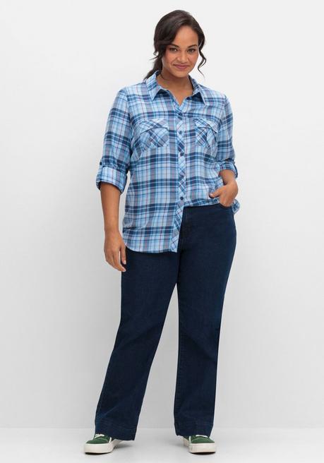 sheego Karierte Flanellbluse mit Brusttaschen - mittelblau-blau kariert sheego JETZT KAUFEN