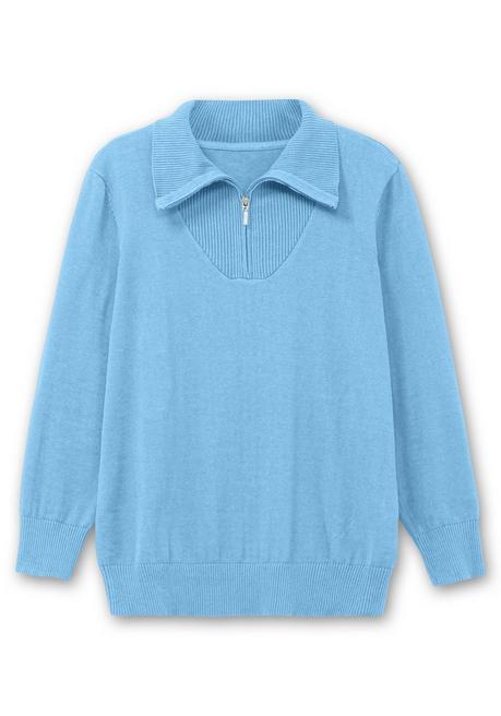 sheego Pullover mit Troyerkragen und Reißverschluss - himmelblau sheego Zeitbegrenzte Promotion