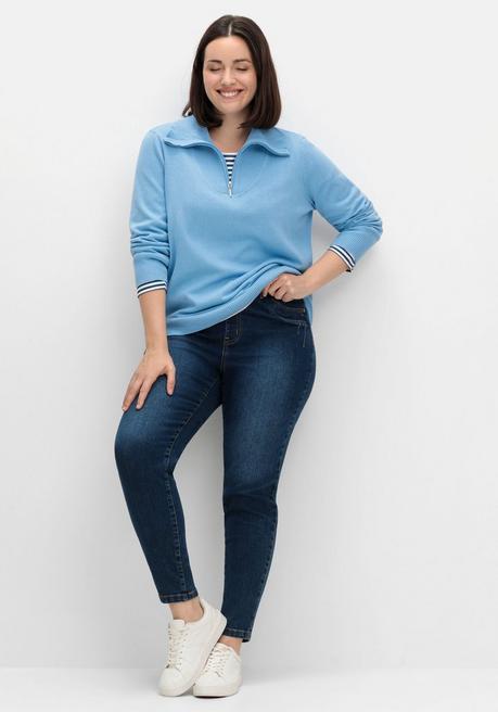sheego Pullover mit Troyerkragen und Reißverschluss - himmelblau sheego Zeitbegrenzte Promotion