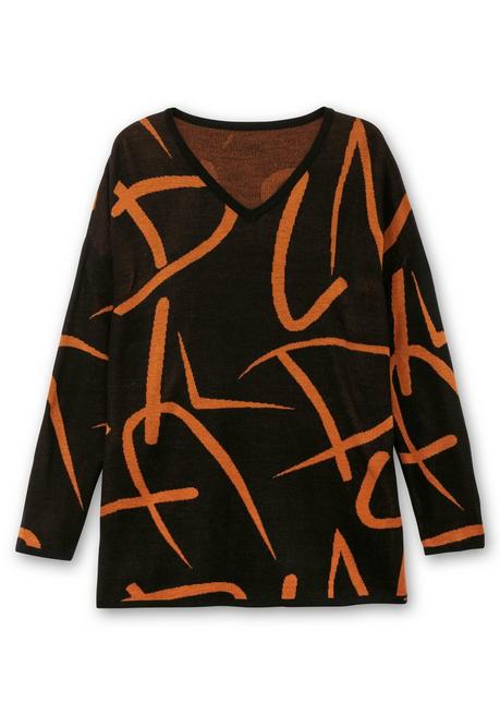 sheego Pullover mit Jacquard-Strickmuster - schwarz gemustert sheego Bis zu 60% Rabatt
