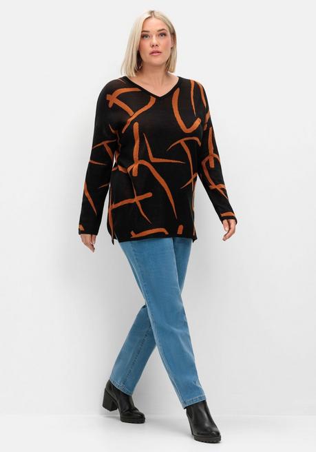 sheego Pullover mit Jacquard-Strickmuster - schwarz gemustert sheego Bis zu 60% Rabatt