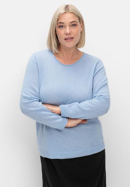 sheego Pullover aus reinem Kaschmir, mit Rollkanten - blau sheego