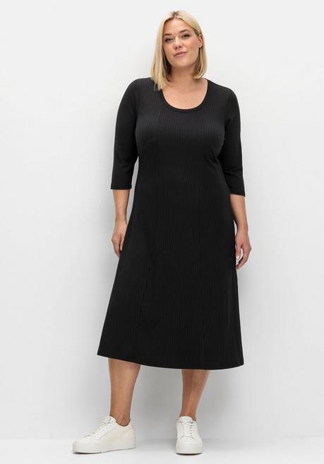 sheego Shirtkleid aus Rippqualität, mit 3/4-Ärmeln - schwarz sheego Nur noch ein Tag übrig