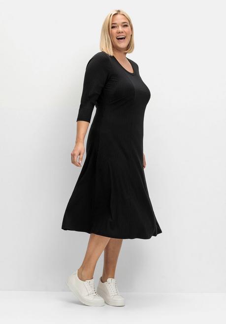 sheego Shirtkleid aus Rippqualität, mit 3/4-Ärmeln - schwarz sheego Nur noch ein Tag übrig