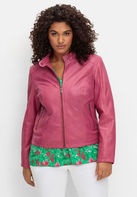 sheego Lederjacke aus Lammnappa, mit Stehkragen - orchidee sheego Im Verkauf