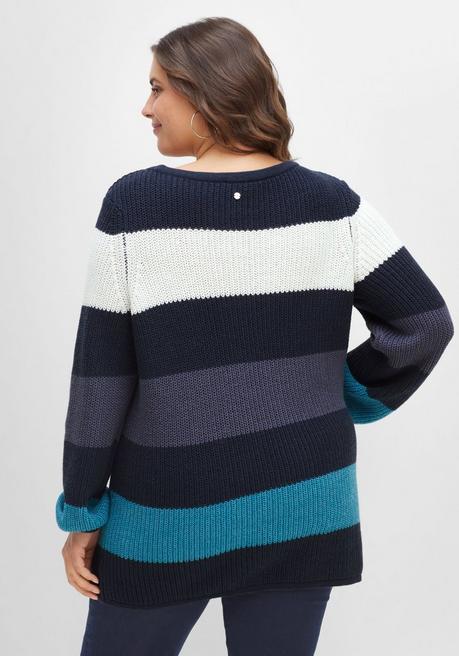 sheego Pullover mit Blockstreifen, in Perlfangstruktur - nachtblau gestreift sheego Rabatte dieses Monats