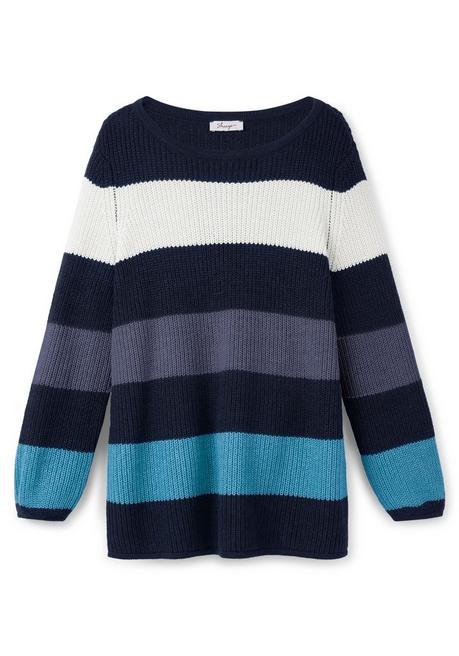 sheego Pullover mit Blockstreifen, in Perlfangstruktur - nachtblau gestreift sheego Rabatte dieses Monats