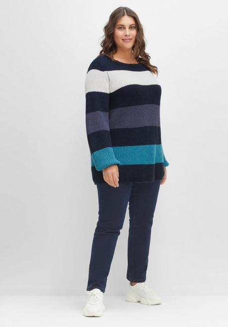 sheego Pullover mit Blockstreifen, in Perlfangstruktur - nachtblau gestreift sheego Rabatte dieses Monats