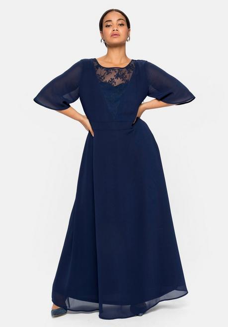 sheego Abendkleid aus Chiffon, mit Spitzen-Einsatz - marine sheego 2025