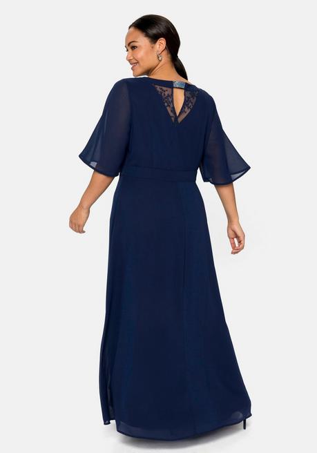 sheego Abendkleid aus Chiffon, mit Spitzen-Einsatz - marine sheego 2025