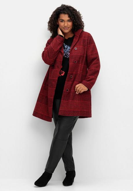 sheego by Joe Browns Karierte Jacke in Wolloptik und leichter A-Linie - schwarz-rot sheego Online