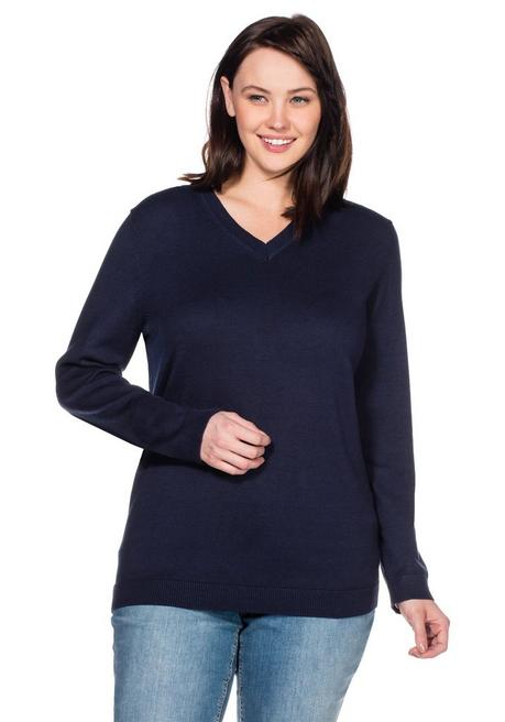 sheego Pullover aus Feinstrick mit V-Ausschnitt - marine sheego Auslauf