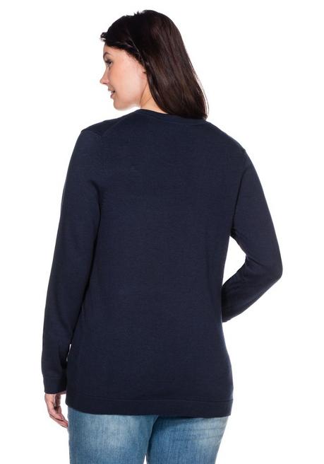 sheego Pullover aus Feinstrick mit V-Ausschnitt - marine sheego Auslauf