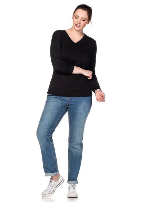 sheego Pullover aus Feinstrick mit V-Ausschnitt - schwarz sheego Verkauf