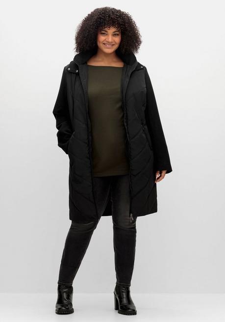 sheego Lange Steppjacke mit Kapuze, im Materialmix - schwarz sheego Kostenloser Versand