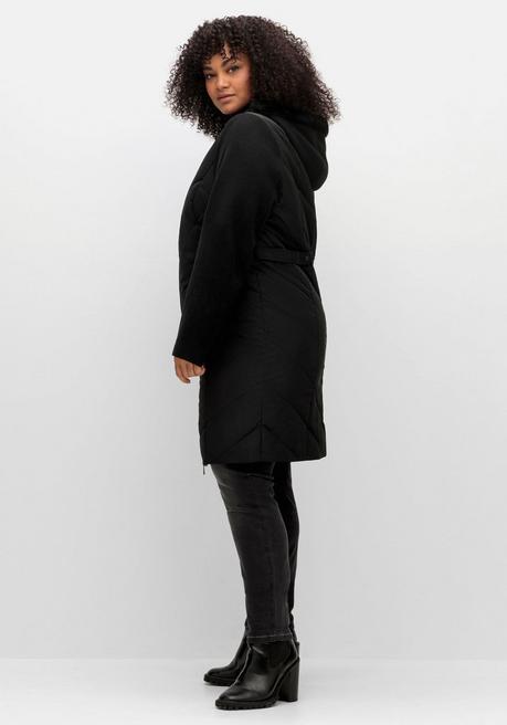 sheego Lange Steppjacke mit Kapuze, im Materialmix - schwarz sheego Kostenloser Versand