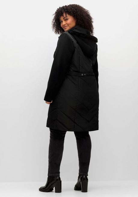 sheego Lange Steppjacke mit Kapuze, im Materialmix - schwarz sheego Kostenloser Versand