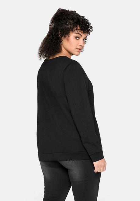 sheego Sweatshirt mit seitlichen Reißverschlüssen - schwarz sheego Fabrik Onlineshop