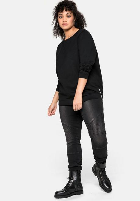 sheego Sweatshirt mit seitlichen Reißverschlüssen - schwarz sheego Fabrik Onlineshop
