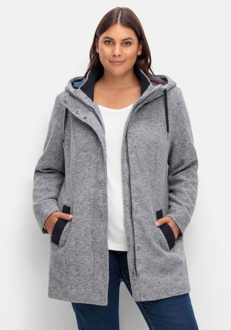 sheego Lange Kapuzenjacke mit Kontrastdetails - grau meliert sheego Rabatt