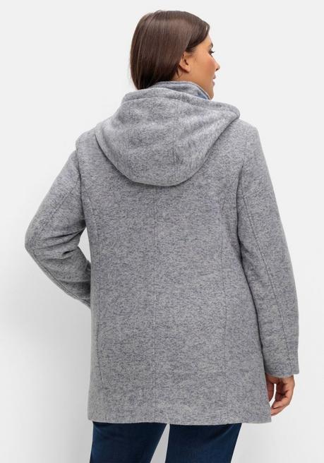 sheego Lange Kapuzenjacke mit Kontrastdetails - grau meliert sheego Rabatt