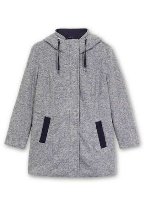 sheego Lange Kapuzenjacke mit Kontrastdetails - grau meliert sheego Rabatt