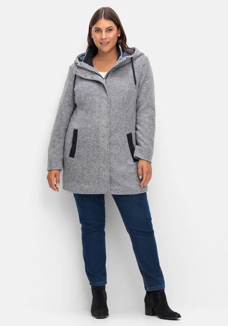 sheego Lange Kapuzenjacke mit Kontrastdetails - grau meliert sheego Rabatt