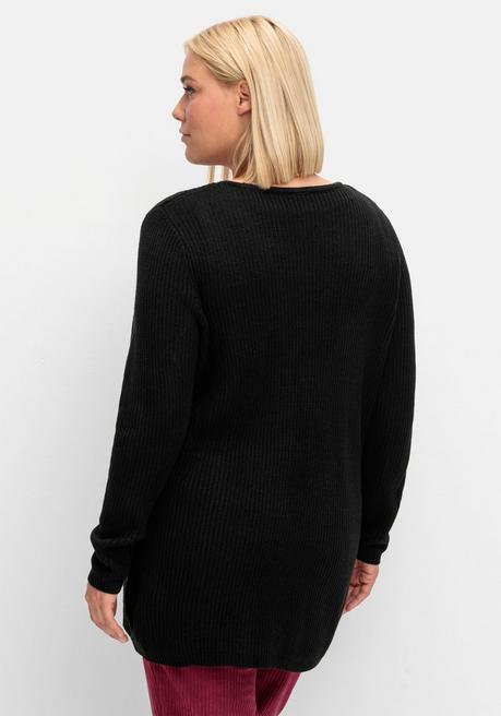 sheego Longstrickjacke in verschlussloser Form, in Rippstrick - schwarz sheego Großer Ausverkauf