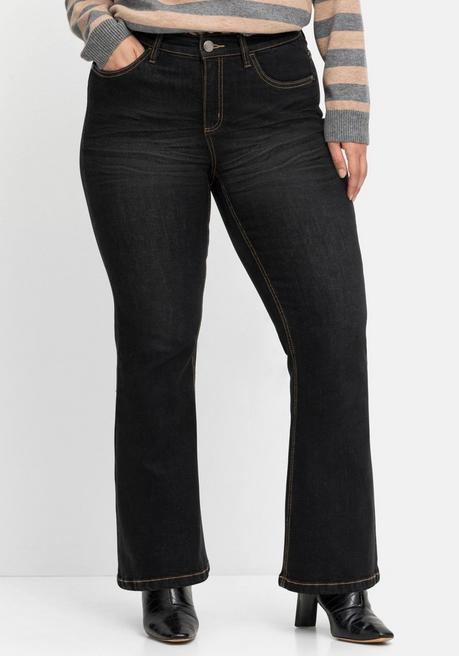 sheego Bootcut-Jeans mit 3D-Catfaces - black Denim sheego Saisonschlussverkauf