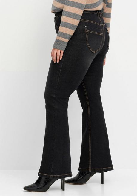sheego Bootcut-Jeans mit 3D-Catfaces - black Denim sheego Saisonschlussverkauf