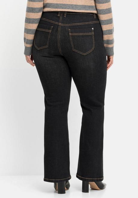 sheego Bootcut-Jeans mit 3D-Catfaces - black Denim sheego Saisonschlussverkauf