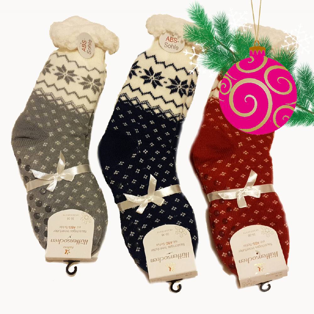 Shimasocks Homesocks Hüttenschuhe Hüttensocken Wohlfühlsocken Weihnachten mit weichem Teddyfutter ABS Sohle rot, blau, grau Cyber Monday
