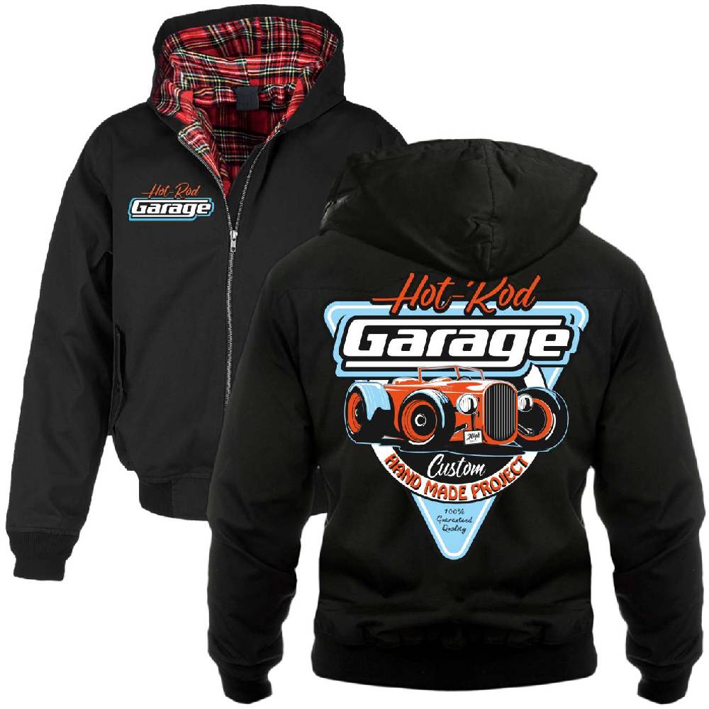 Spass Kostet Harrington Jacke mit Kapuze Hot rod Garage Handmade Custom Clearance-Verkauf